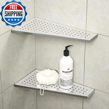 Corner Shower Shelf 12" Polished 304 Stainless Steel Recessed Trapezoid Grout in