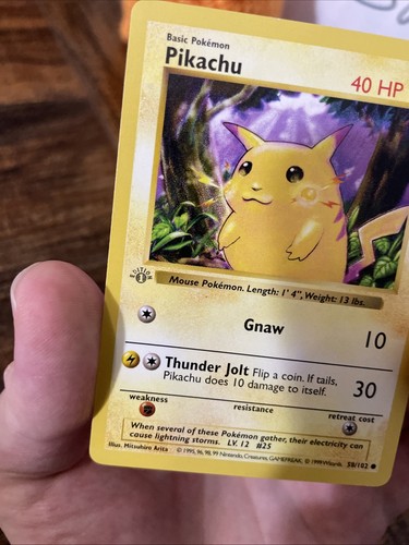 Pikachu Yellow Cheeks 1st Edition Gray Stamp Base Set 1999 # 58/102 Pokémon TCG - 第 8/9 張圖片