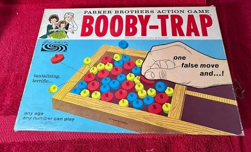 Vintage 1965 Parker Brothers BOOBY TRAP Game w/ 62 Wood Pieces Spring Bar Works