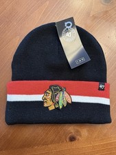 NHL Chicago Blackhawks '47 Brand Black With Red  White Stripe Beanie Cuff Knit