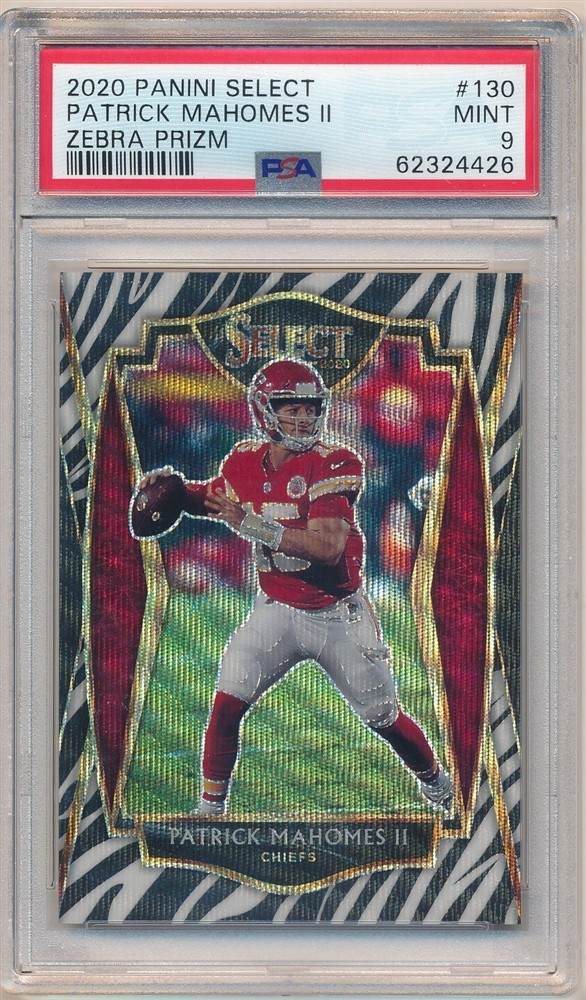 PATRICK MAHOMES 2020 PANINI SELECT #130 ZEBRA PRIZMS CHIEFS SP PSA 9 MINT