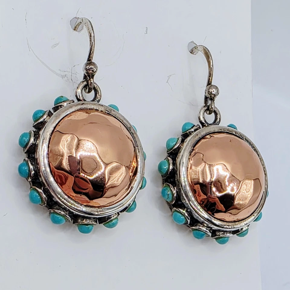 BARSE Earrings Copper Sterling Turquoise  925 Thailand Boho Southwestern - Image 4 of 4