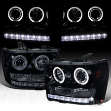 Black Smoke Fit 2007-2012 Gmc Sierra Pickup Led Halo Projector Headlights Lamps Black Smoke Fit 2007-2012 Gmc Sierra Pickup Led Halo Projector Headlights Lamps