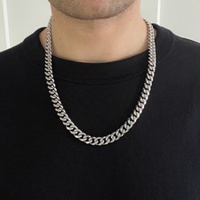 22” 9MM Thick Silver Cuban Curb Necklace Chain Men’s Jewelry Waterproof Gift