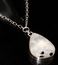 Huge Rainbow Moonstone 925 Silver Plated Necklace 21" Summer Collection MJ