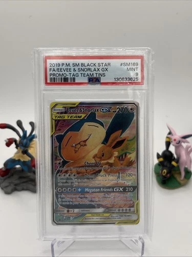 Eevee & Snorlax GX - SM169 - 2019 Pokemon Sun and Moon - Tag Team Tins - PSA 9