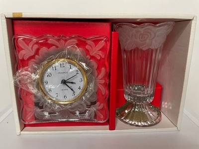 [New.Unused] Soga Glass Honey Set Crystal Clock & Vase Set
