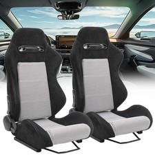 Universal Reclinable Racing Seats Dual Slider Suede Black White Plaid -pair