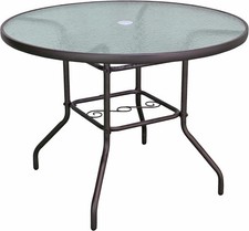 Outdoor Patio Furniture Round Dining Table Steel Base & Rim W/ Water-Wave Glass
