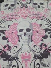Alexander Henry Skull Floral Butterfly Fabric Pink Black White 2 2/3 YDS
