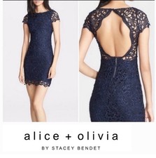 Alice + Olivia Clover Guipure Lace Mini Dress in Navy Blue 2