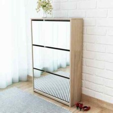 Image of Shoe Cabinet 3-Layer Mirror Oak 63x17x102.5 cm vidaXL
