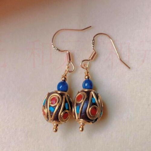 Fashion Nepal beads natural Sapphire 18k gold Earrings gift Diy Ear stud Gift - Photo 1/7