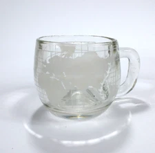 Vintage Nestle Nescafe Etched Clear Glass World Globe Coffee Mug Cup