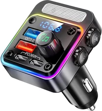 54W Bluetooth 5.3 Car Adapter with 4 Ports, FM Transmitter & Hands-Free Calling
