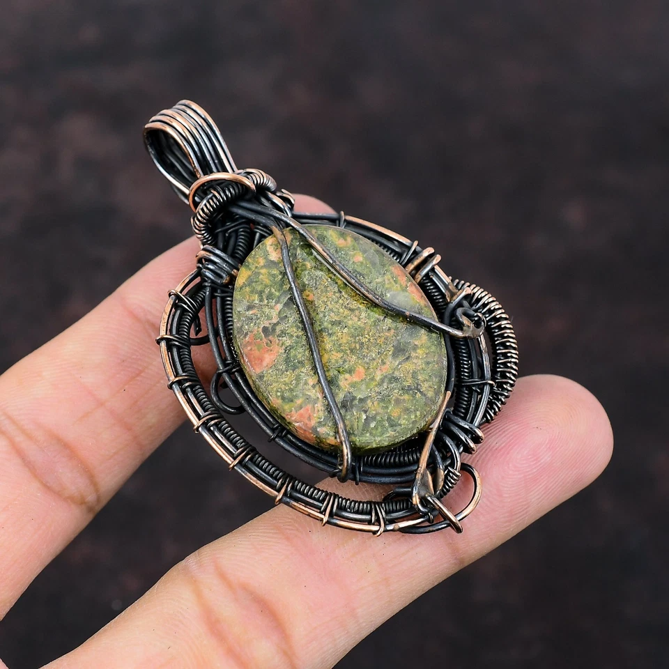 Regalo del día de la mujer Unakite joyería regalo de cobre para madre alambre envuelto colgante 2,76" Foto 4 de 4