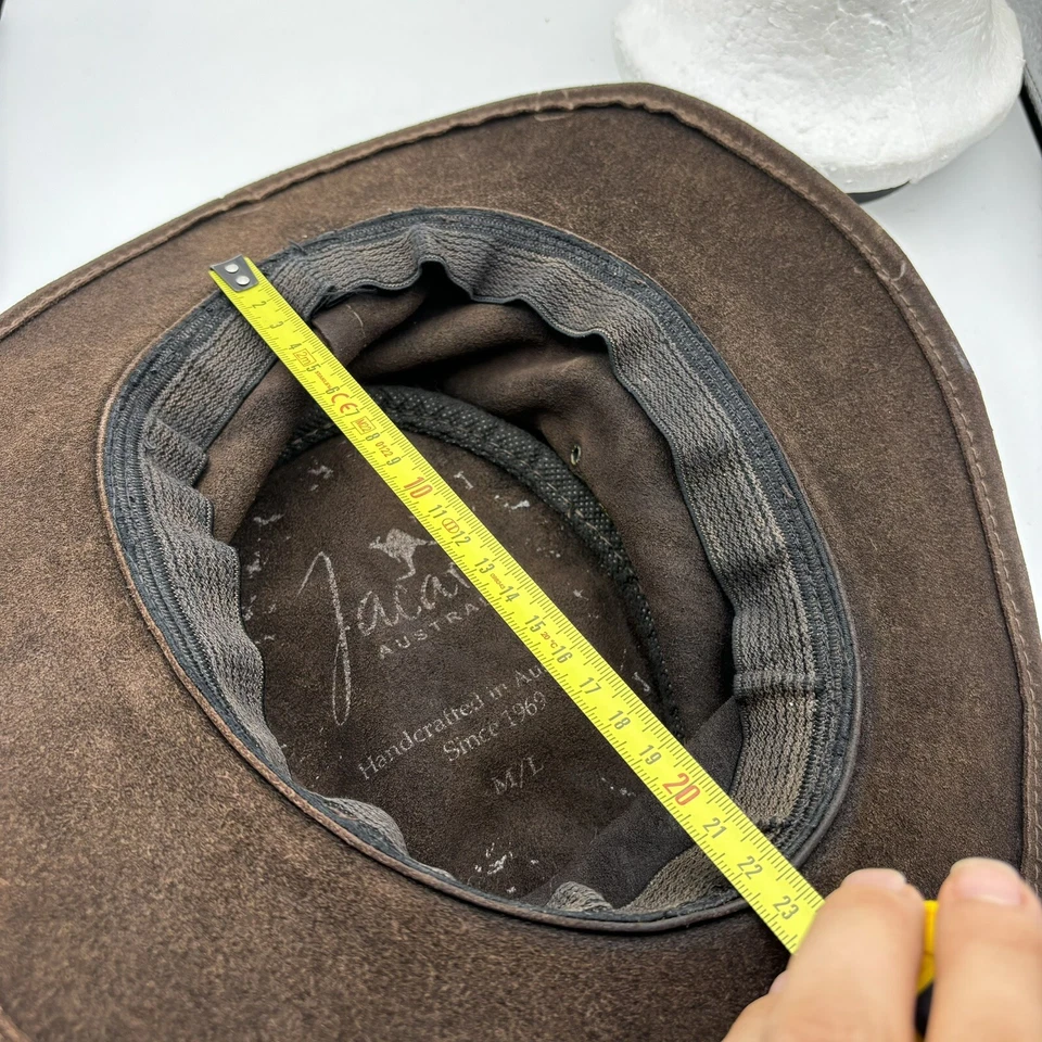 Chapéu de cowboy Jacaru Wallaroo camurça marrom M/L couro estilo outback muito bom estado usado - Imagem 3 de 4