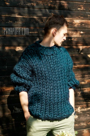 Chunky Knit Mens Sweater knitted turtleneck handmade 100 wool handmade US