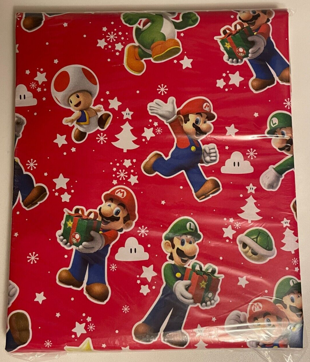 Super Mario Brothers Luigi Christmas Gift Wrapping Paper 2 Yards FOLDED Peach