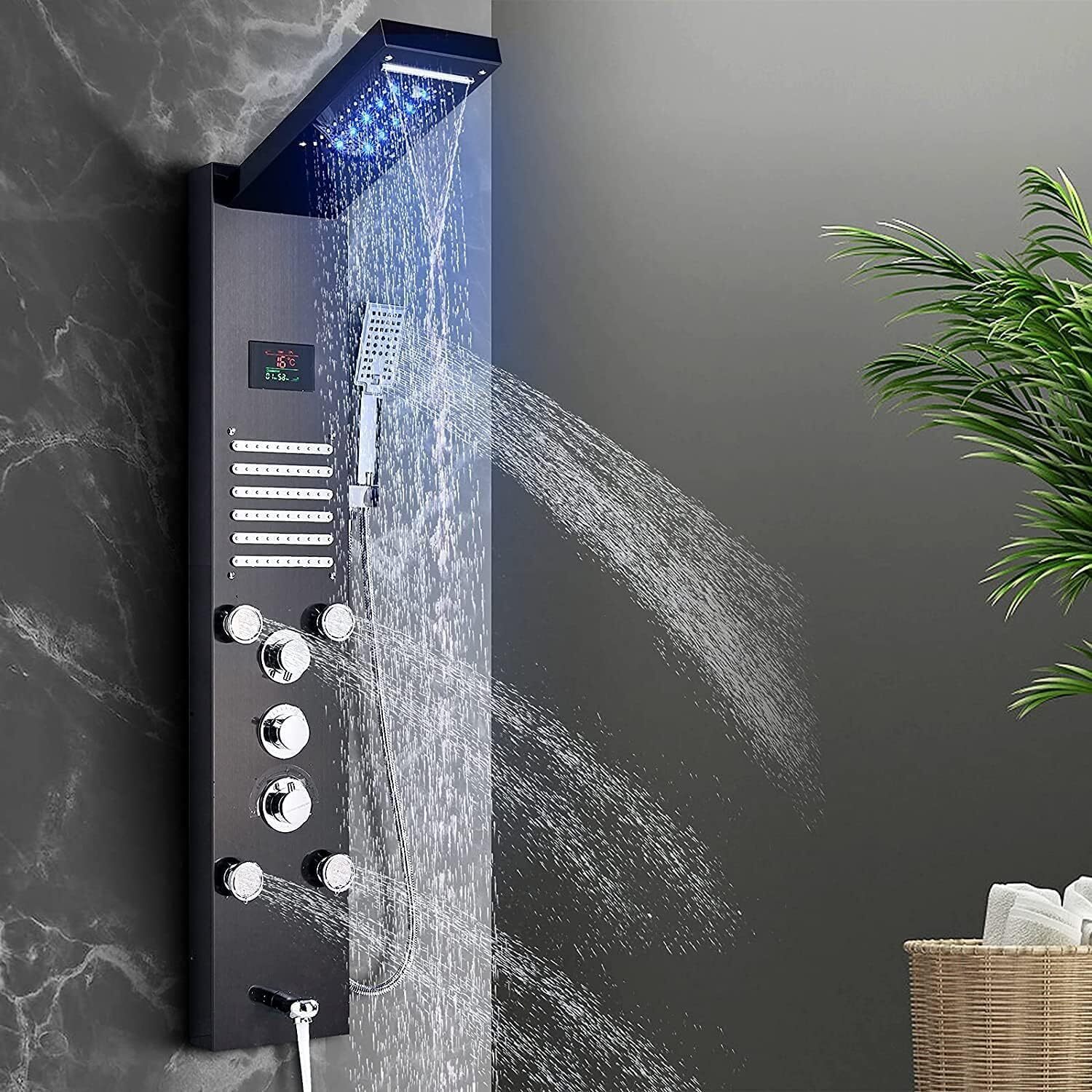 Rubbed Bronze Led Shower Panel Tower Rain Massage System Spray Jet