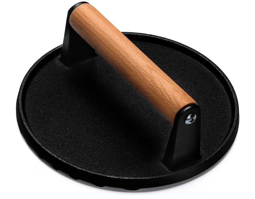 Burger Press, 7" round Heavy-Duty Cast Iron Smash Bacon Press Meat Steak