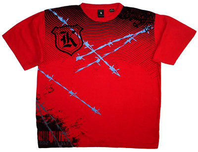 Karl Kani Gold Size 2XL Red Shirt Striped Barbed Wire Glitter Splatter