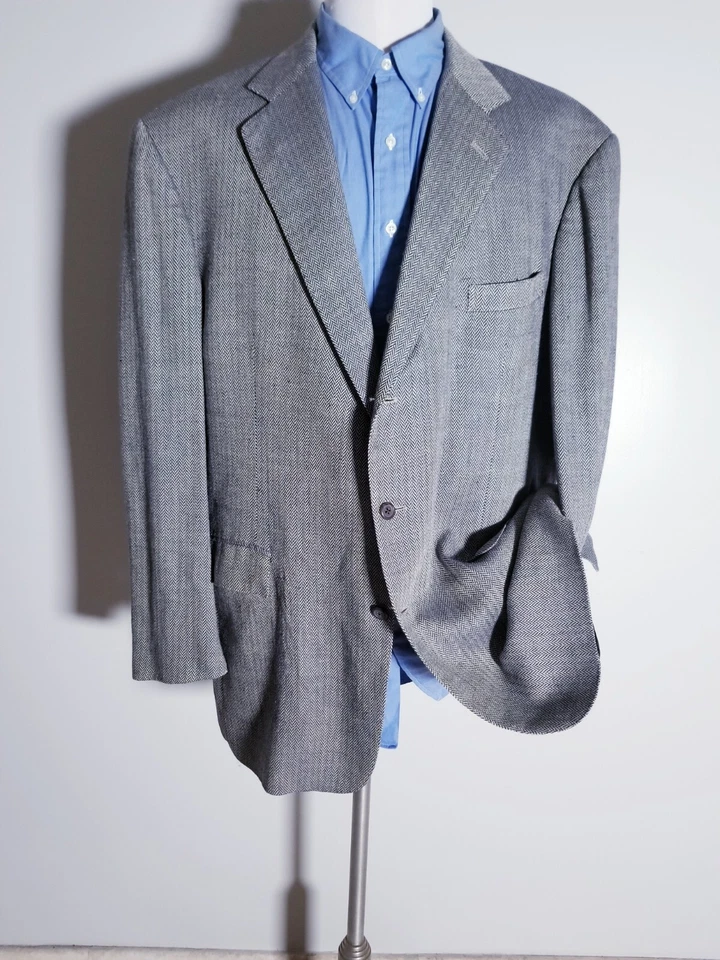 Chaqueta Blazer Abrigo Deportivo 48L Polo Ralph Lauren Azul Espiga Tejido Lino Slub Foto 2 de 4