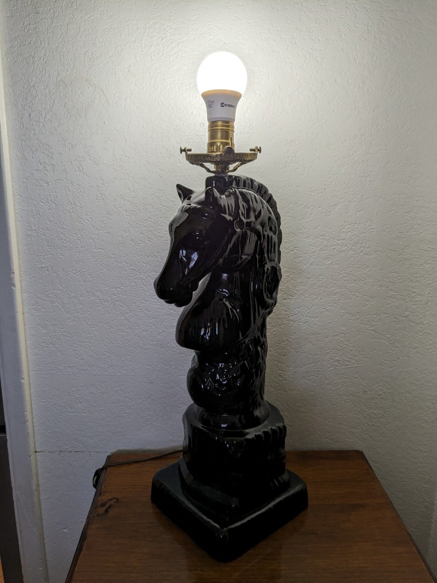 Vintage Ceramic Horse Head Lamp Black Mid Century Japan 21