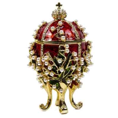 Egg Trinket Box Ciel Lily of Valley Red Green Flower Cross Austrian Crystal New