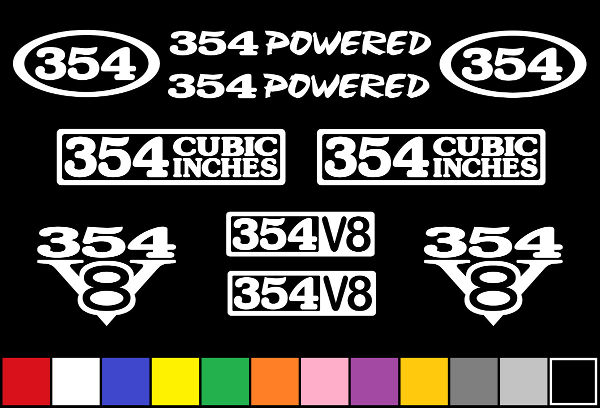 354 CI V8 POWERED 10 DECAL SET ENGINE STICKERS EMBLEMS FENDER BADGE ...
