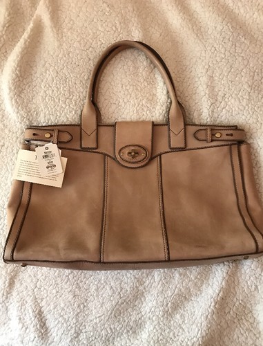 Beige Leather Briefcase Satchel Laptop 