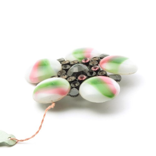 Czech Victorian sew on brooch element pink green marble black cabochons 65mm - Picture 2 of 3