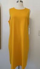 Eileen Fisher Crew Neck Knee Length Mango Dress Sz L $168 NWT