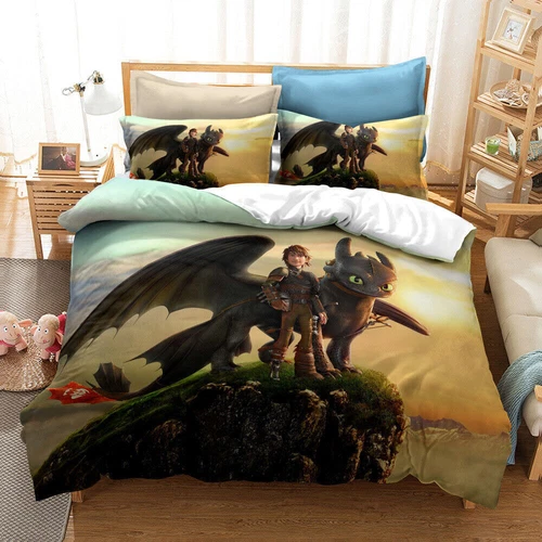Juego de funda nórdica 3D How To Train Your Dragon funda de almohada Single Double DE - Imagen 8 de 17