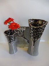 Formano: 2 Vasen und Schale in Silber mit Relief - neuwertig, 38 cm groß!