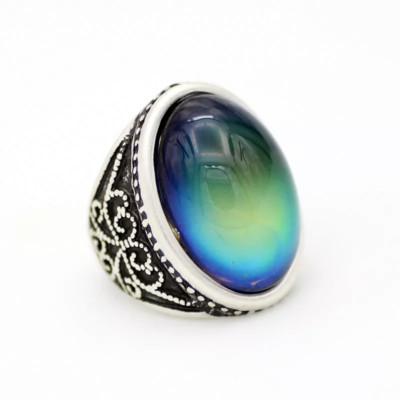 Classic Design Antique Silver Plated Ring Color Change Mood Stone Ring for Gift