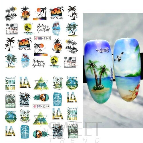 12 Stück Sommer Nail Art Sticker Palme Ozean Kokos Meer Sonnenuntergang Maniküre Aufkleber - Bild 4 von 79