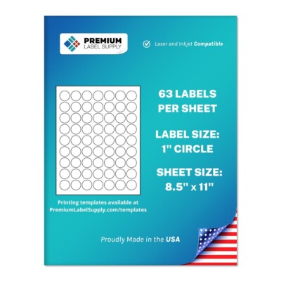 31500 Premium 1'' circle stickers / Self Adhesive Labels 63 per sheet