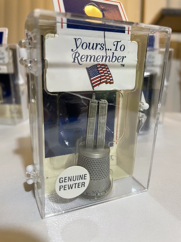 Vintage in Box World Trade Center Twin Towers Pewter Thimble