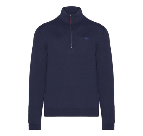 Pull-over en tricot à fermeture éclair en Bleu