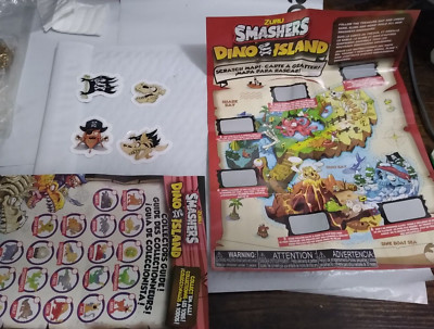 Zuru Smashers Dino Island Lot (4) 3D Stickers, egg rebuild instr, UN-scratch map
