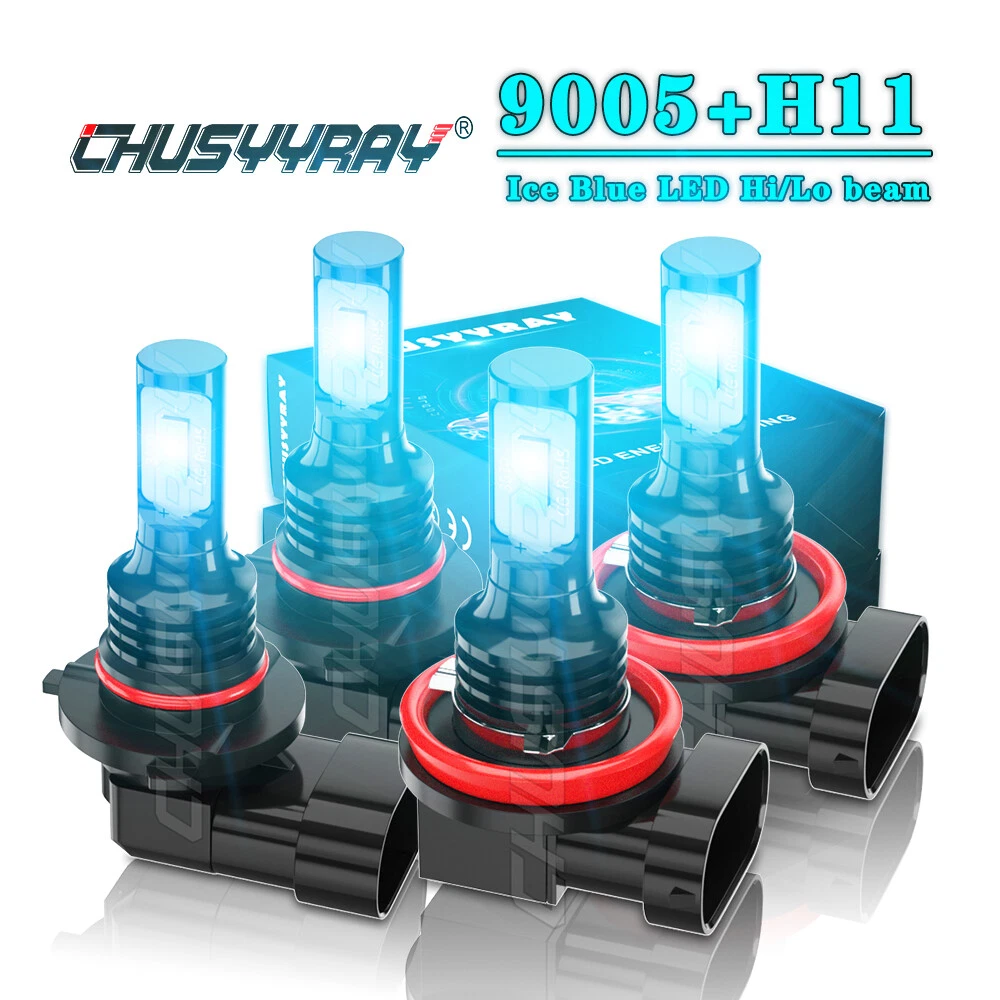 Combo 8000K Ice Blue 9005+H11 LED Headlight Bulbs High&Low Beam Kit 100W 10000LM