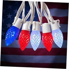 Red White and Blue Lights Outdoor, 25Ft 4th of July String Lights 25 C9 LED