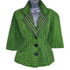 Vintage Hand-Beaded and Embellished Green Geometric Pattern Blazer Jacket