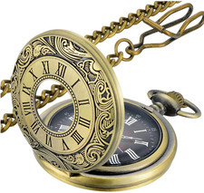Vintage Pocket Watch Roman Numerals Quartz with Chain for Gifts, 1 Piece