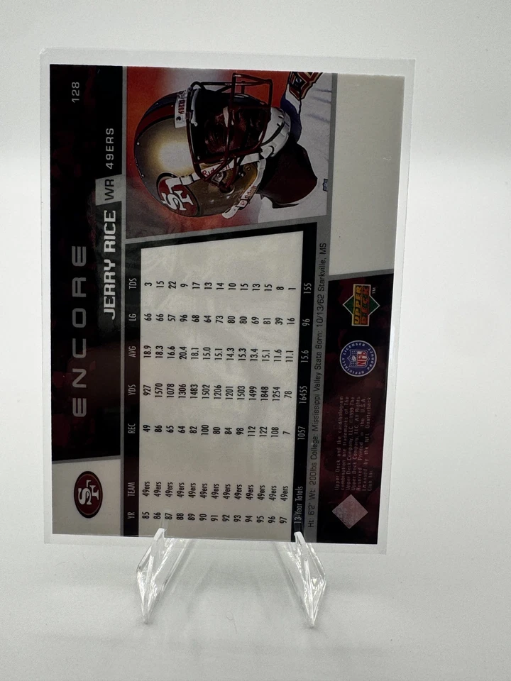 1999 Upper Deck Encore JERRY RICE HOLO Game Dat Stamp Foil SF 49ers RARE - Image 2 of 2