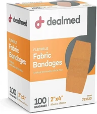 Dealmed 2" x 4" Flexible Fabric Adhesive Bandage, Box of 100
