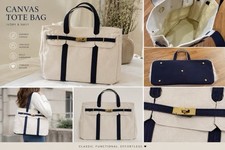 Ivory & Navy Solid Tote Bag w/ Gold Hardware ...