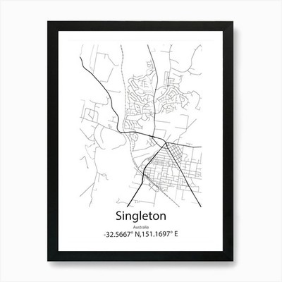 Singleton,Australia Minimalist Map  Framed Wall Art Poster Canvas Print Picture