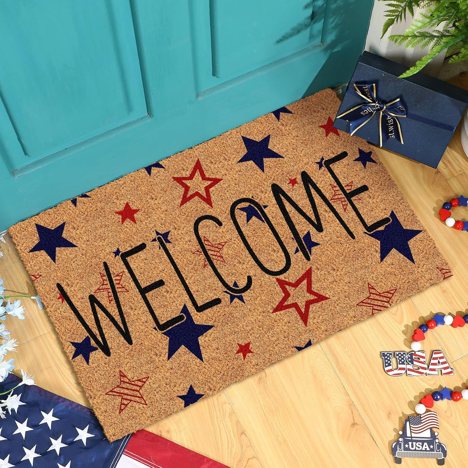 4Th of July Patriotic Coir Door Mat Outdoor Red White Blue 250Th Anniversary Sta